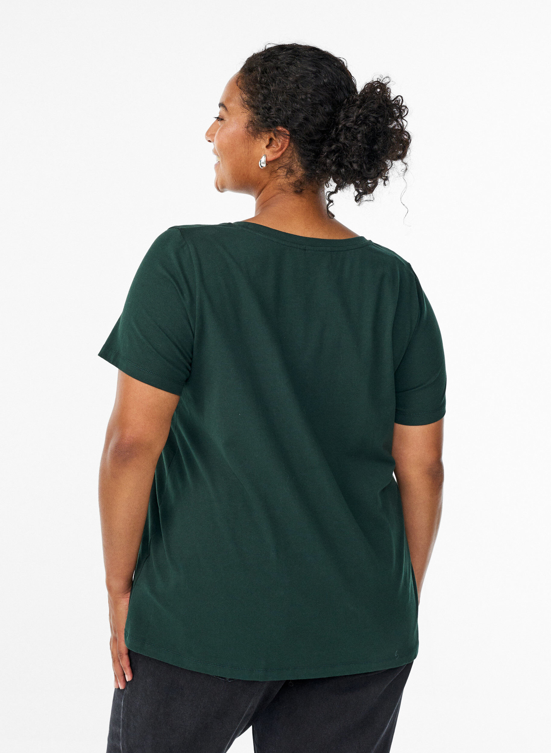 Zizzifashion Basic plain cotton t-shirt, Green, Model image number 2