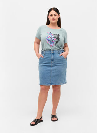 Denim skirt with pockets, Light blue denim, Model image number 3