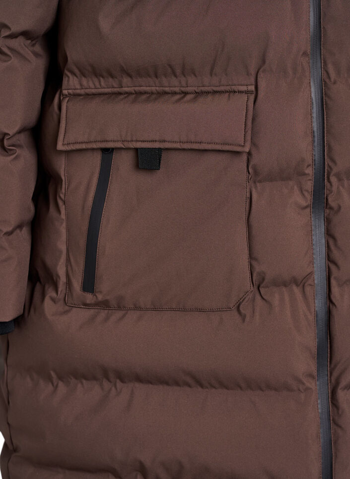 Puffer coat with hood and pockets, Brown, Packshot image number 3