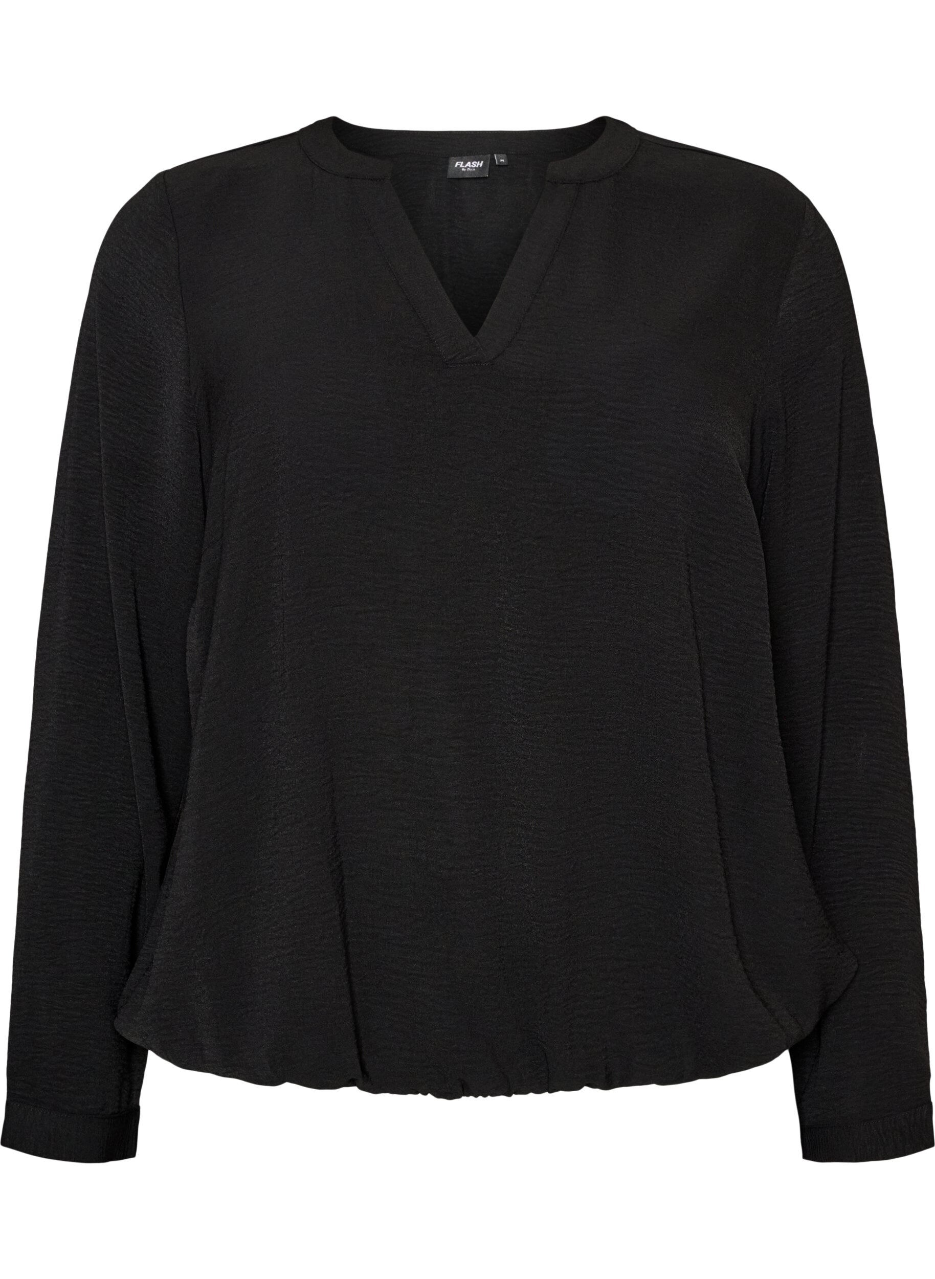 ZizzifashionBalloon silhouette blouse with V-neck, Black, Packshot image number 0