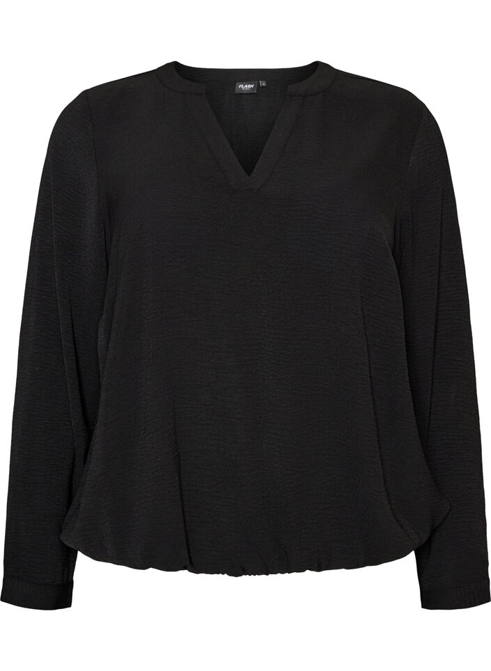 Balloon silhouette blouse with V-neck, Black, Packshot image number 0