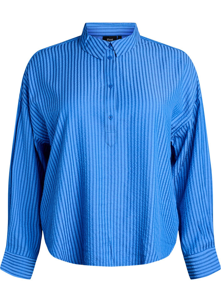 Striped shirt with button detail on the back, Blue, Packshot image number 0