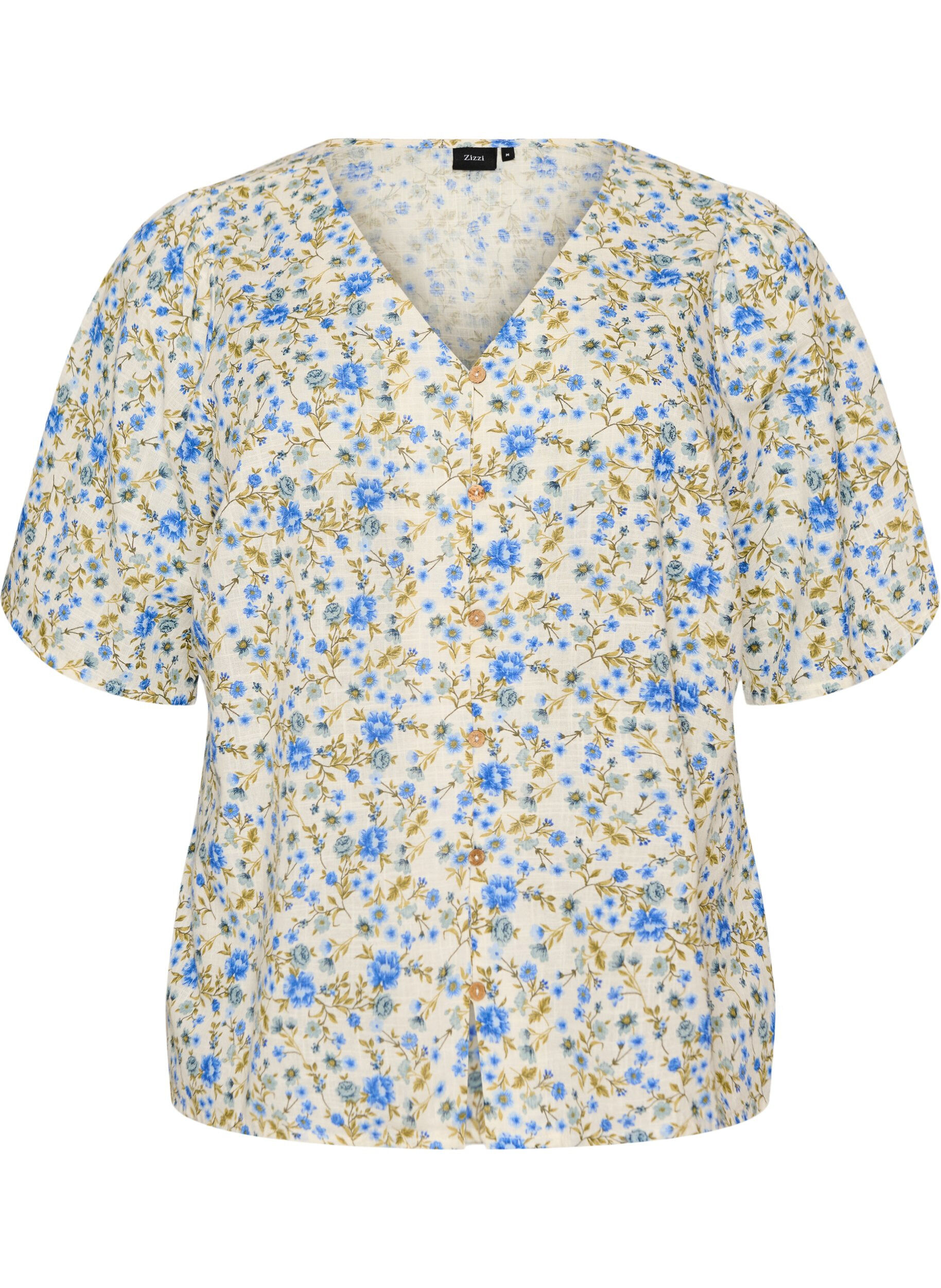 Short-sleeved cotton shirt with a V-neck