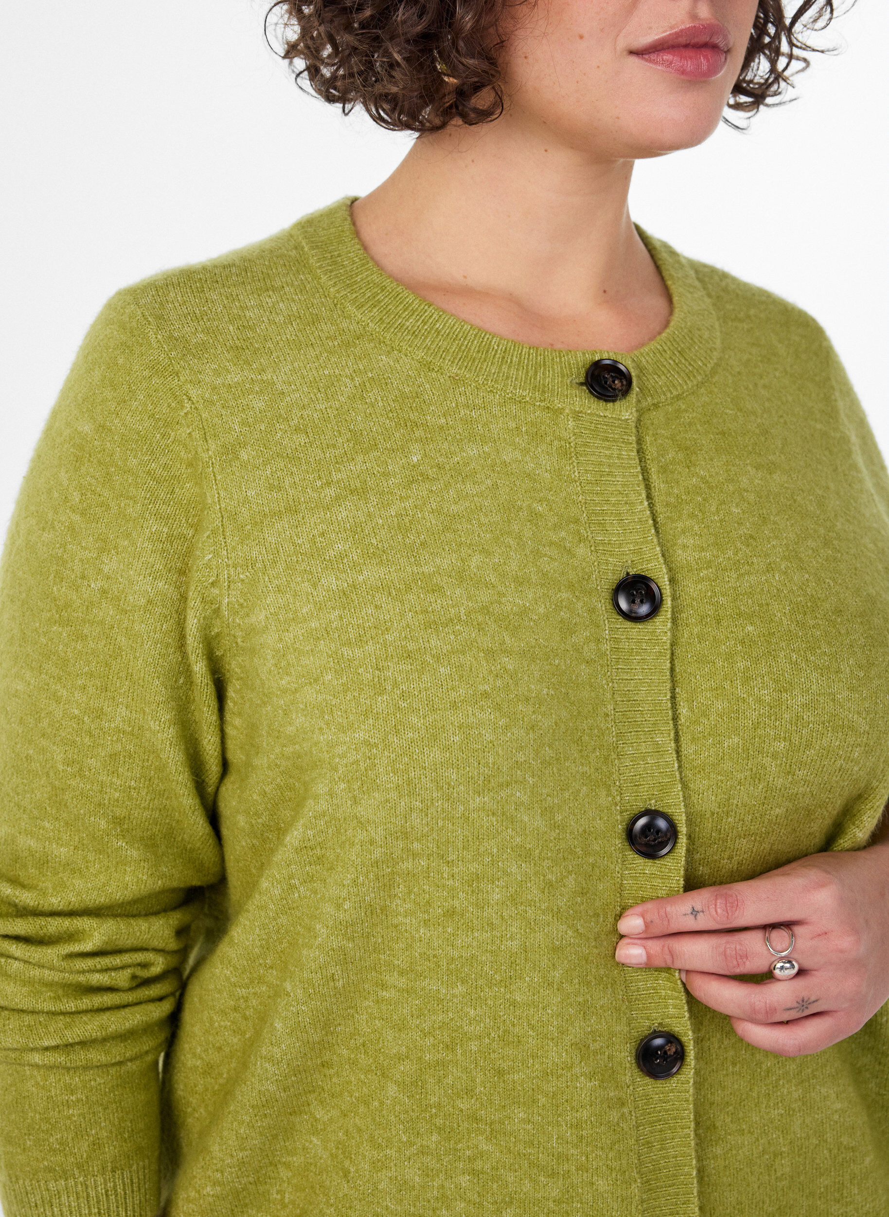 ZizzifashionCardigan with buttons and a rounded front, Green, Model image number 3