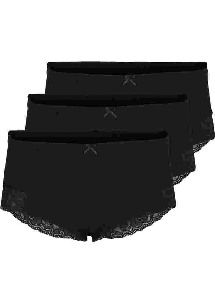 3-pack hipster knickers with lace trim, Black, Packshot image number 0