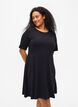 Solid-color cotton dress with short sleeves, Black Solid, Model image number 0
