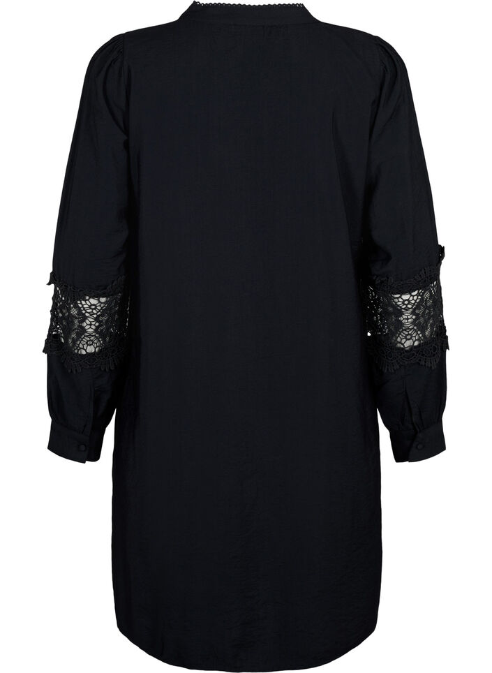 Viscose dress with crochet details, Black, Packshot image number 1