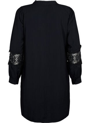 Viscose dress with crochet details, Black, Packshot image number 1
