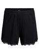 Loose night shorts with ribbed texture and lace trim, Black, Packshot image number 0