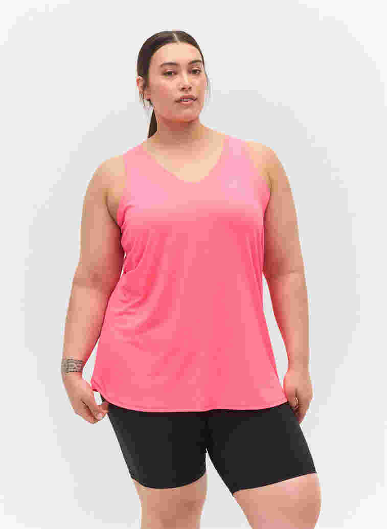 Sports top with V-neck, Neon pink, Model