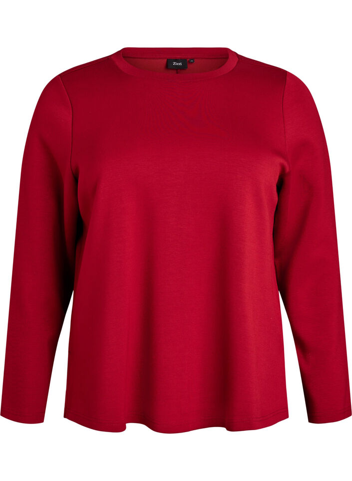Jersey blouse with round neck, Red, Packshot image number 0