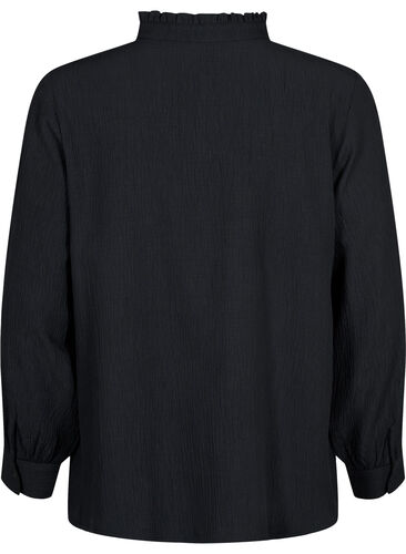 Long-sleeved blouse with ruffle collar, Black, Packshot image number 1