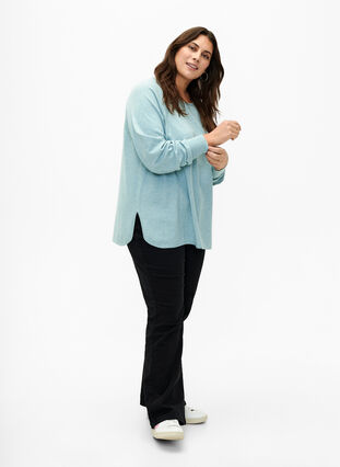 Knitted blouse with Raglan sleeves, Reef Waters Mel., Model image number 2