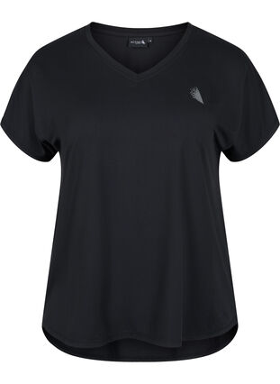 Short sleeve sport t-shirt with v-neck, Black, Packshot image number 0
