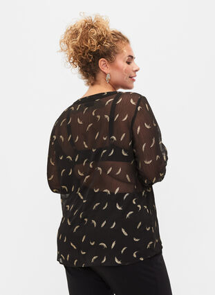 Transparent shirt with lurex pattern, Black, Model image number 1