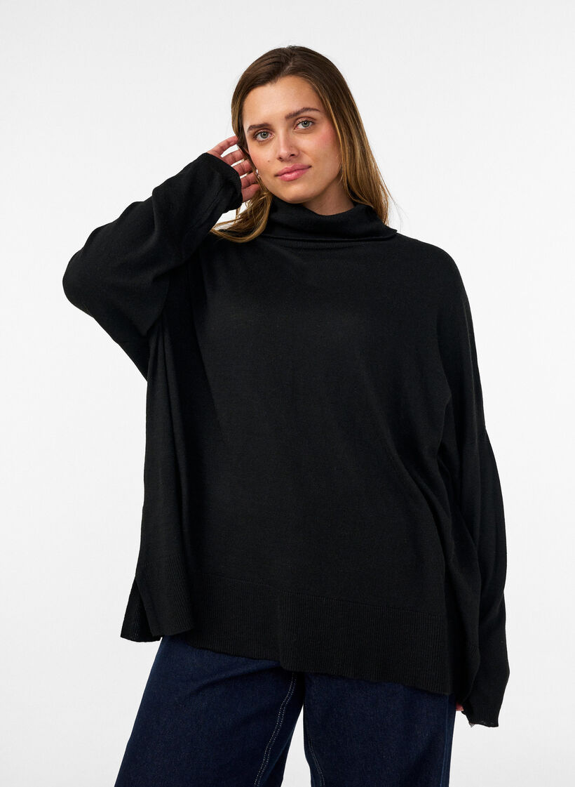 Turtleneck jumper with a loose fit, Black, Model image number 0