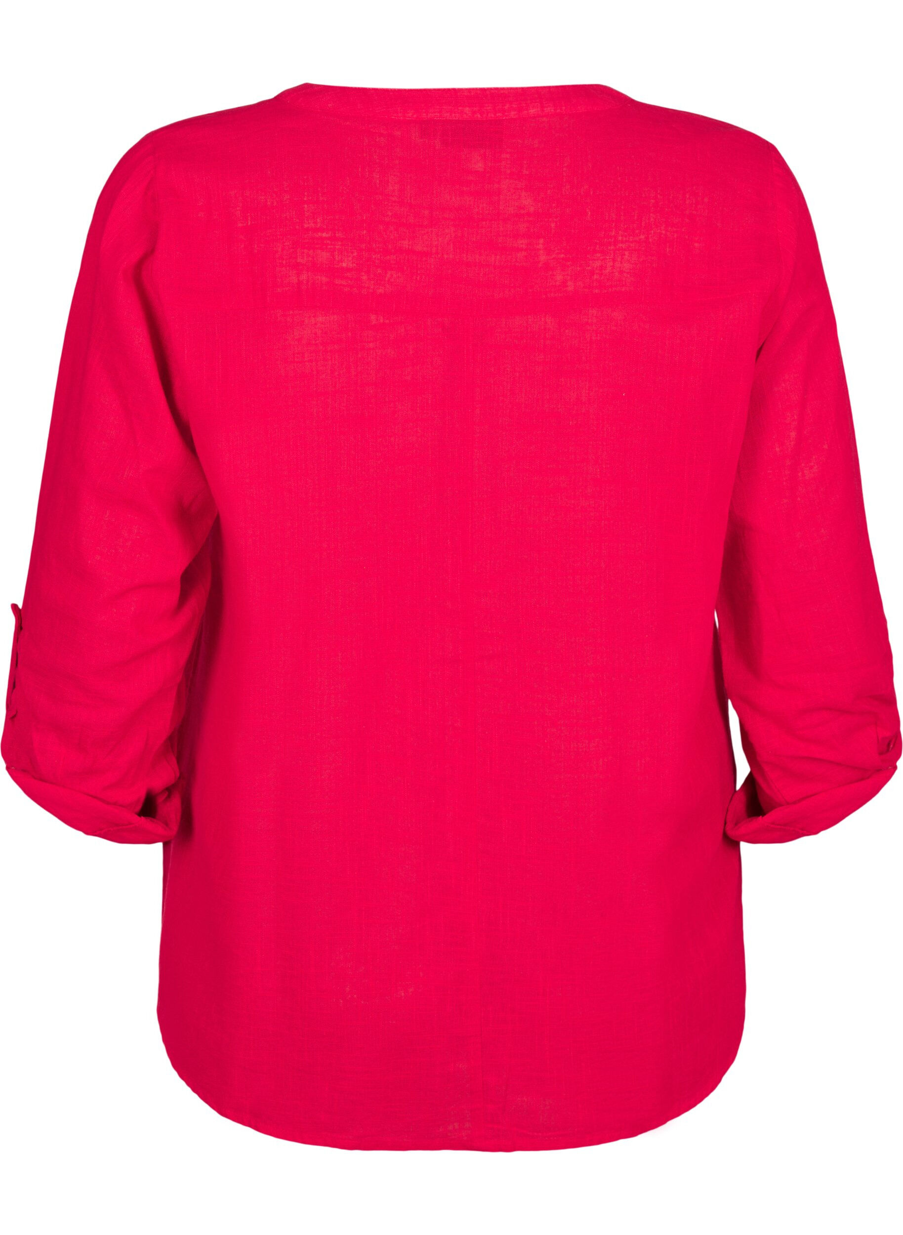 ZizzifashionCotton shirt blouse with a v-neck, Red, Packshot image number 1