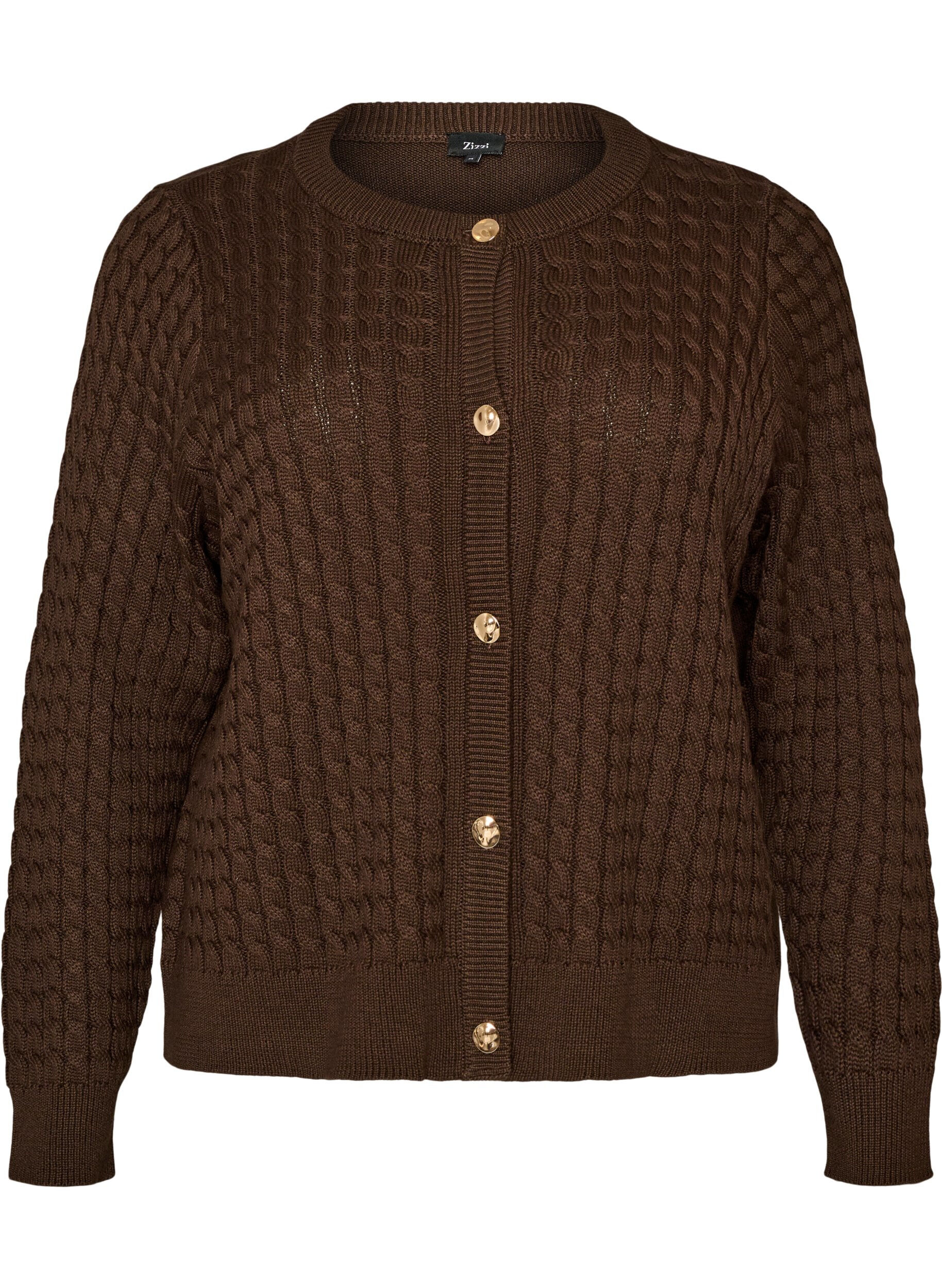Cable-knit cardigan with golden buttons