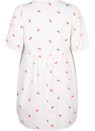 Dress with cherry print and a-shape, B. White/Cherry, Packshot image number 1