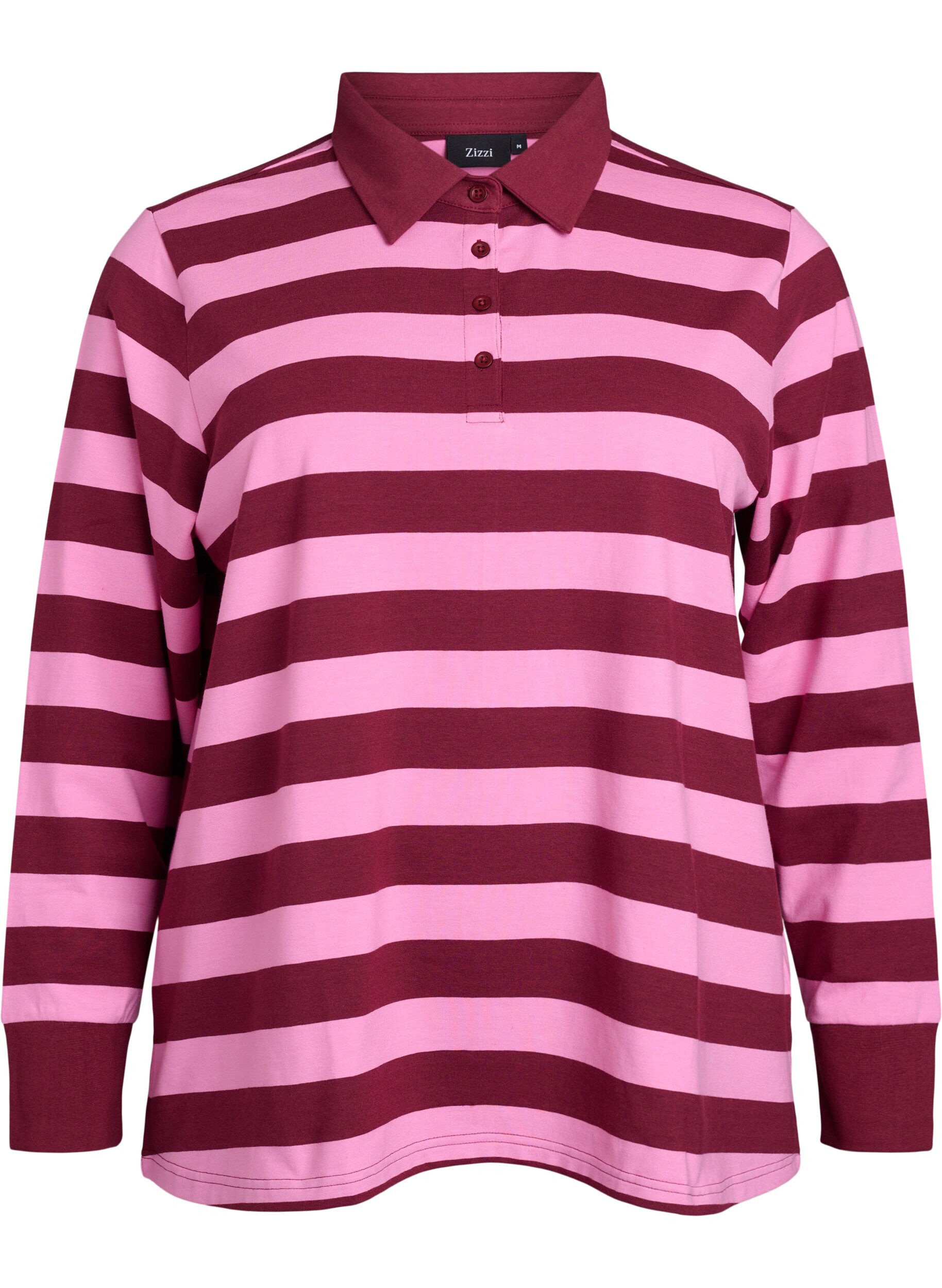 Zizzifashion Long-sleeved polo shirt with stripes, Dark Bordeaux, Packshot image number 0