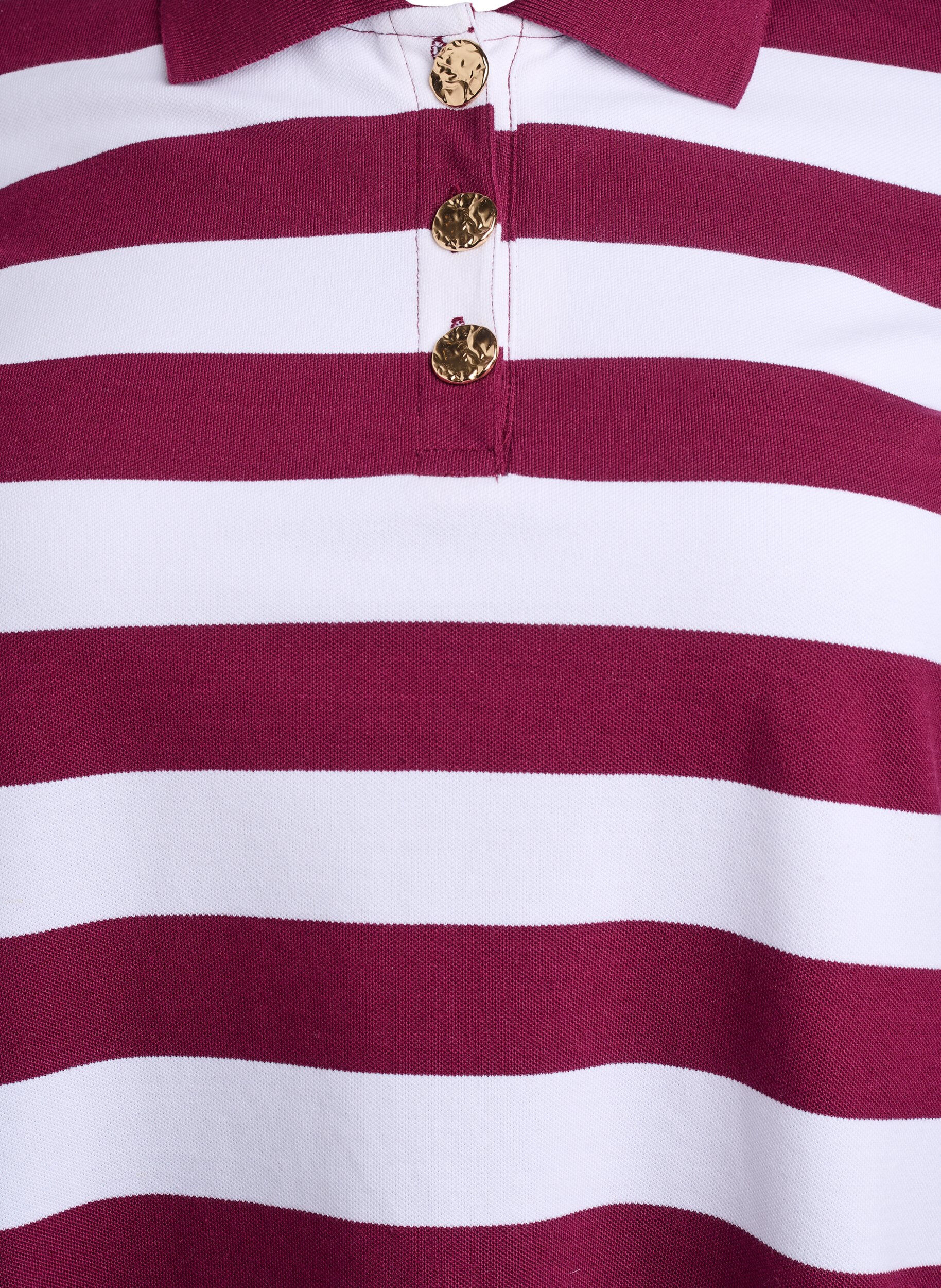 Zizzifashion Striped polo shirt with long sleeves, White, Packshot image number 2