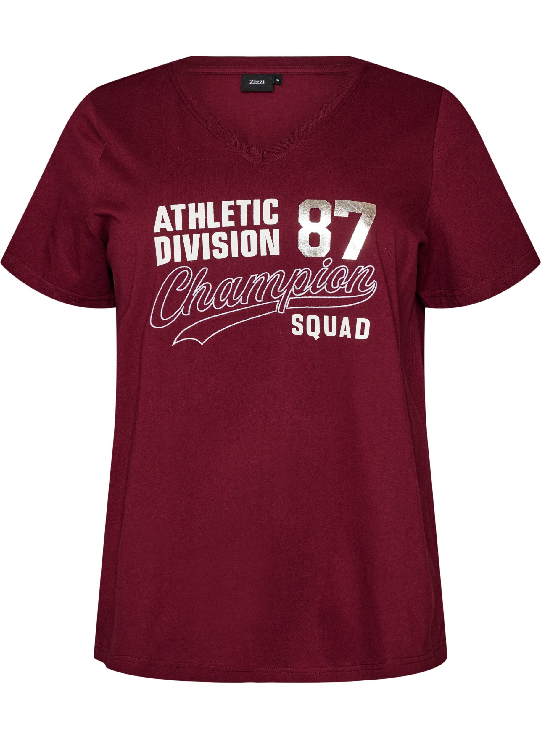 ZizzifashionT-shirt in organic cotton with a sporty text print, Red, Packshot image number 0