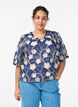 Blouse with V-neck and embroidered pattern, Blue, Model image number 0