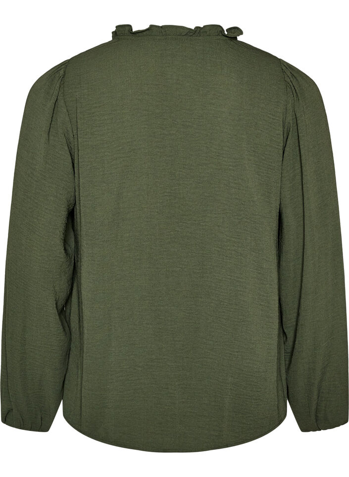 Blouse with V-neck and crochet trim, Green, Packshot image number 1