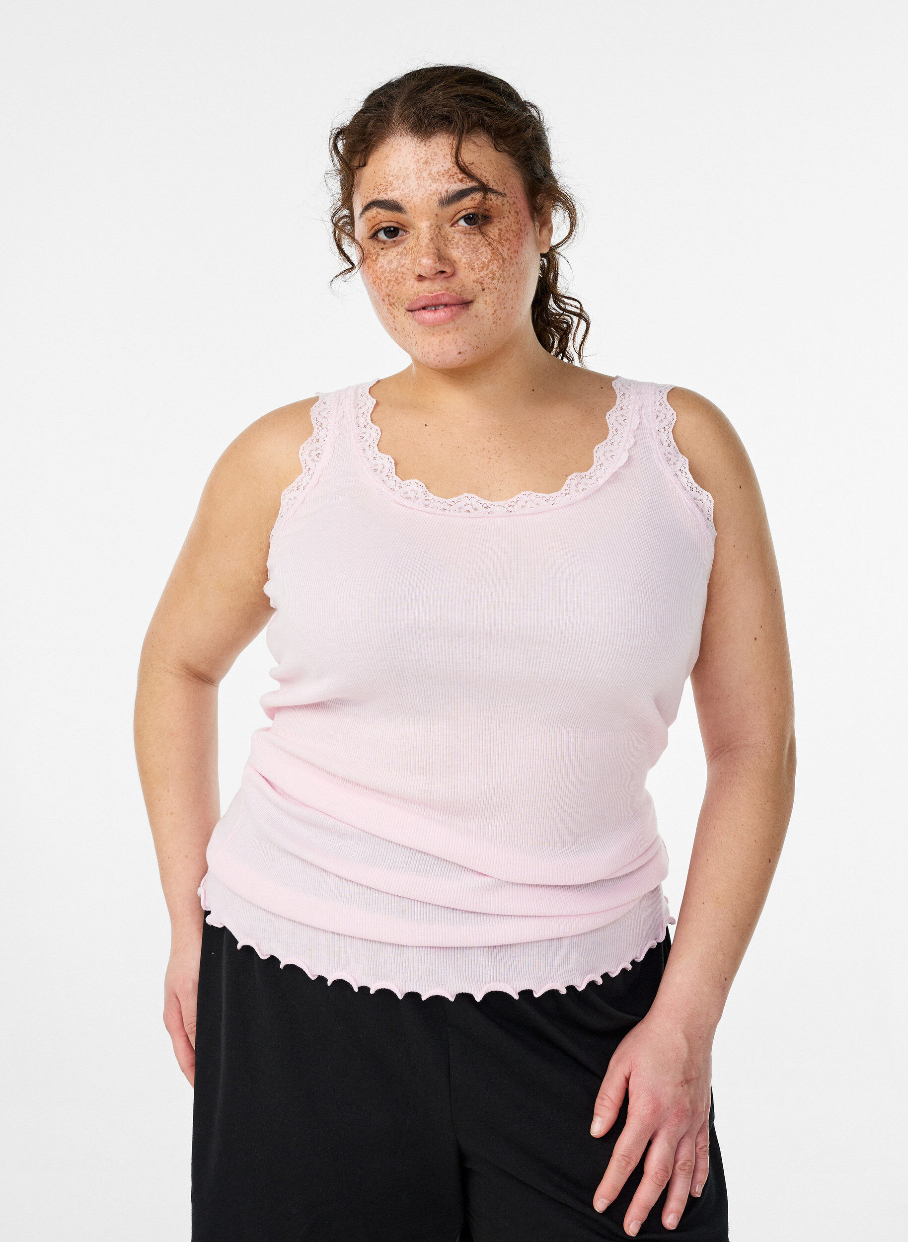 Zizzifashion Top with lace trim, Rose, Model image number 0
