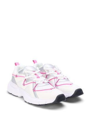 Wide fit sneakers with contrasting tie detail, White w. Pink, Packshot image number 1