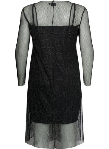 Net dress with long sleeves, Black w. Silver, Packshot image number 1