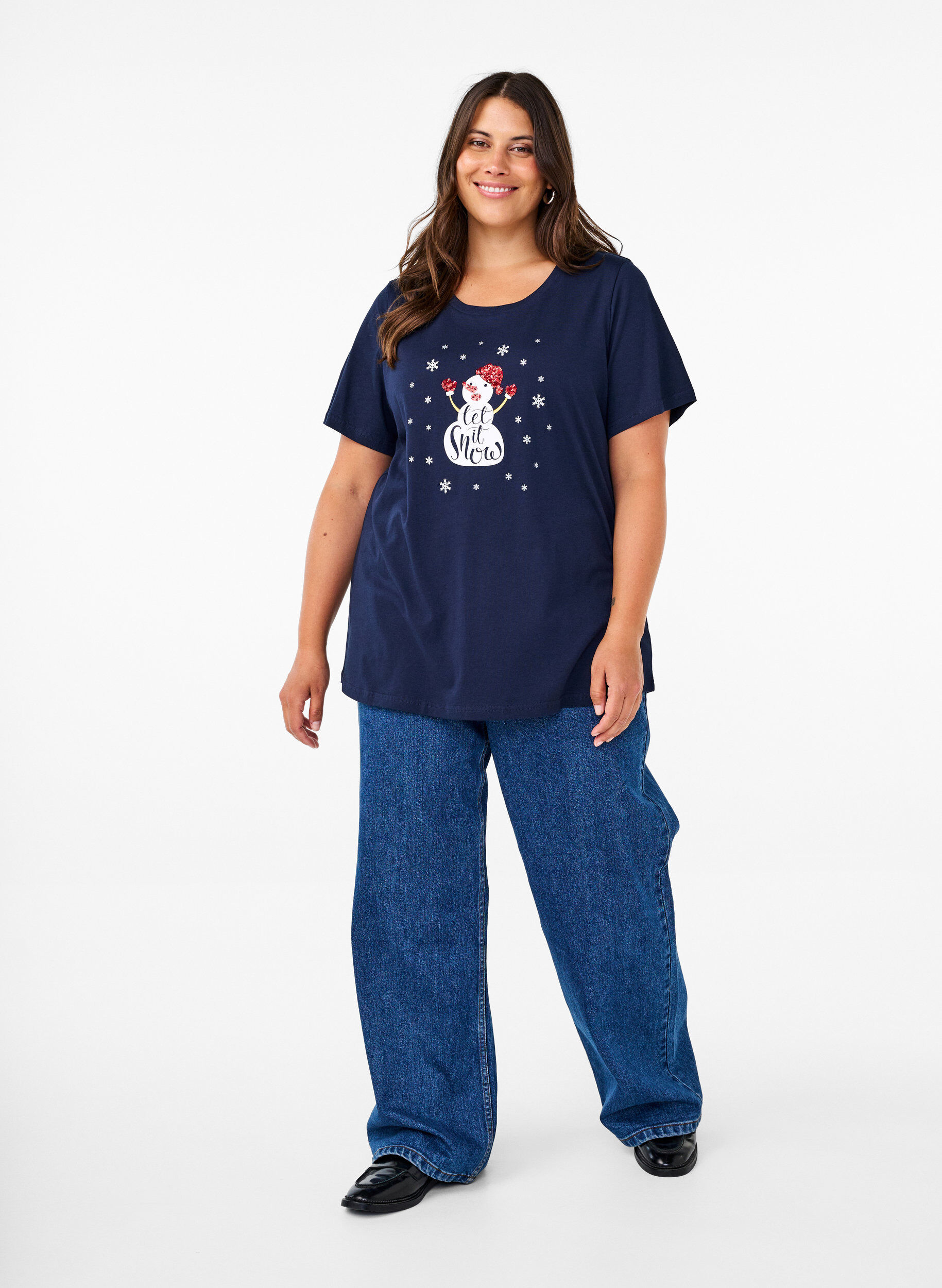 Zizzifashion Christmas t-shirts in 100% cotton, Navy B. w. LetItSnow, Model image number 2