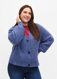 Melange cardigan in rib knit, Gray Blue Mel., Model