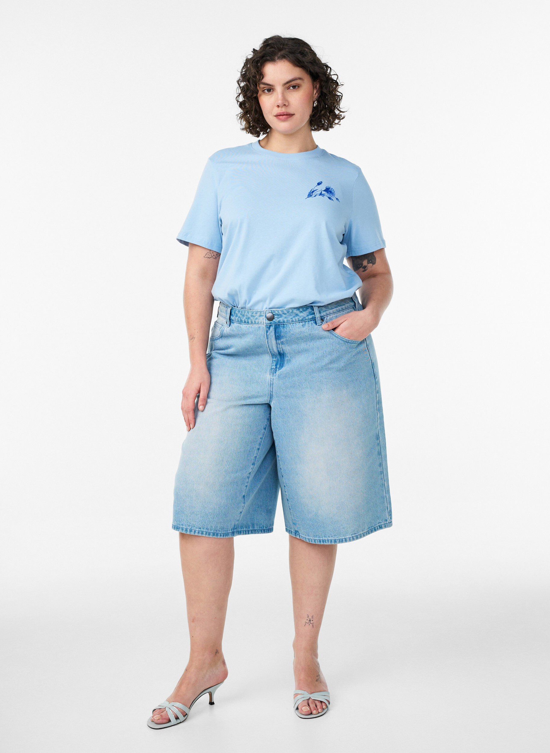 ZizzifashionCotton T-shirt with print, Light Blue, Model image number 1