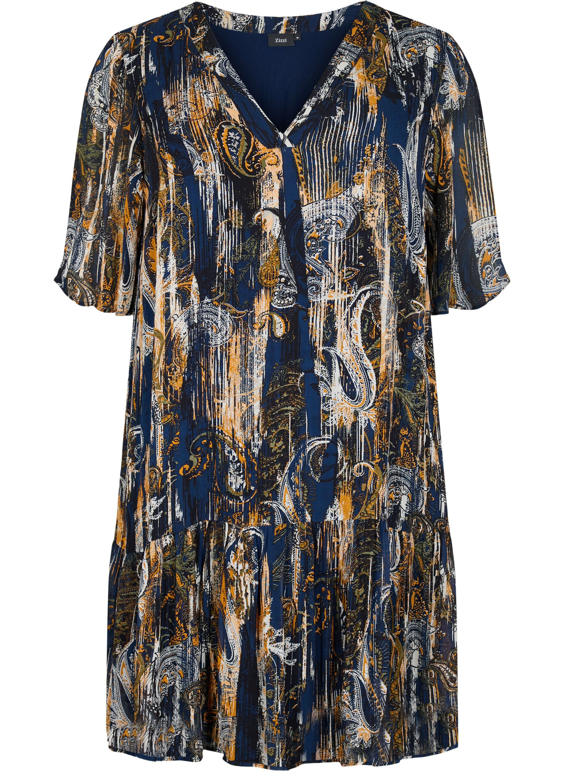 Zizzifashion Paisley print dress in viscose, Navy Blazer AOP, Packshot image number 0