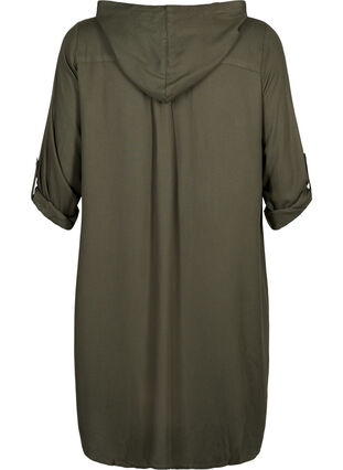 Shirt dress in viscose with hood and 3/4 sleeves, Thyme, Packshot image number 1