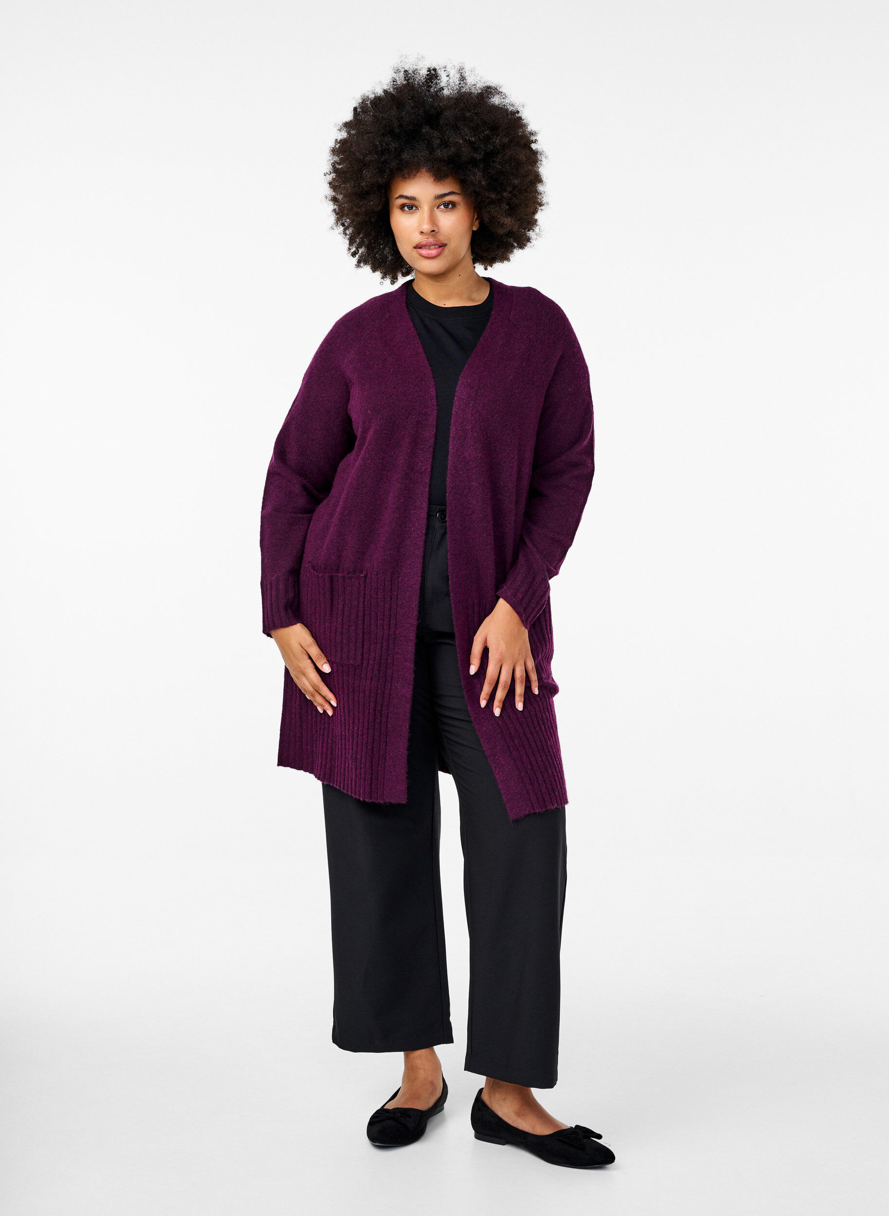 Zizzifashion Long cardigan with pockets, Potent Purple Mel., Model image number 2