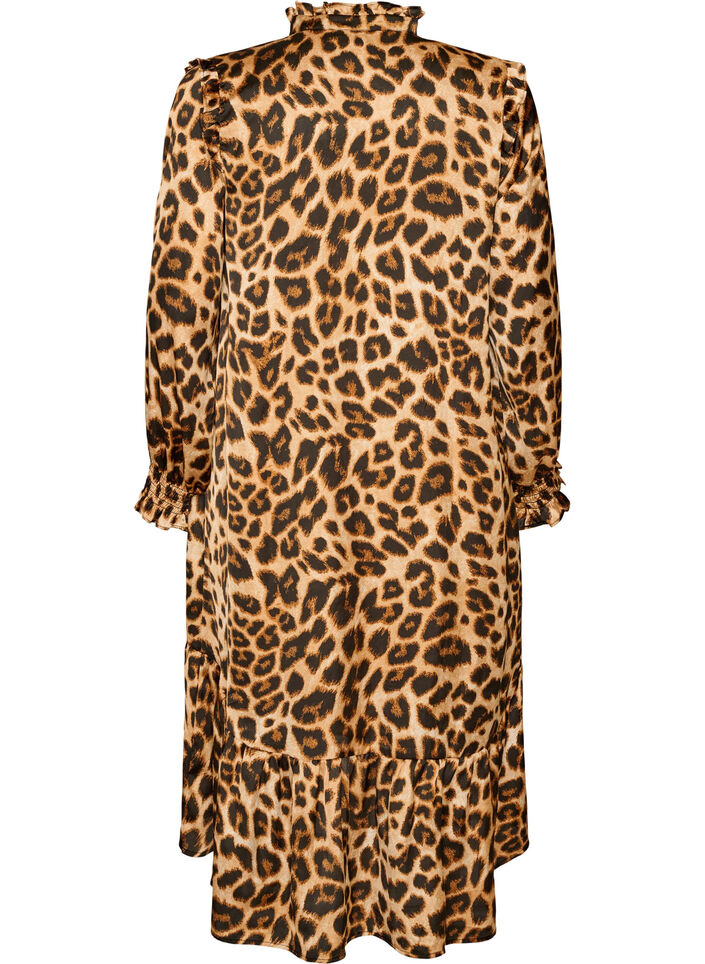 Dress with leopard print and ruffle details, Brown, Packshot image number 1