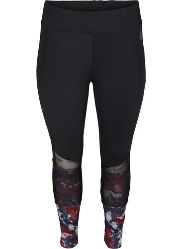 Cropped exercise tights with print and mesh, Cloud Print, Packshot image number 0
