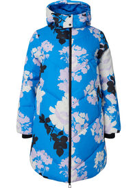 Long winter jacket with a floral print