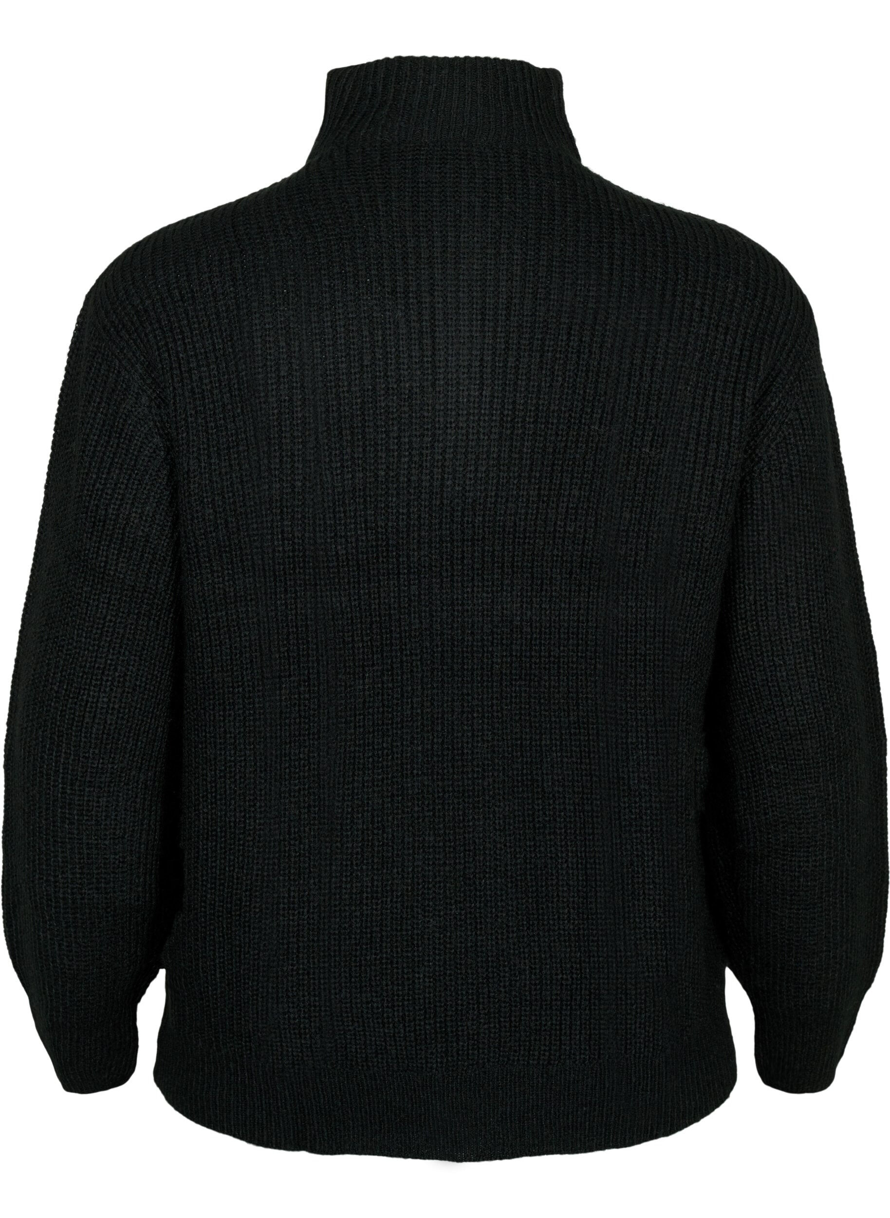 Zizzifashion FLASH - Knitted sweater with high neck and zipper, Black, Packshot image number 1