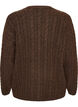 Knitted blouse with cable knit and V-neck, Brown, Packshot image number 1