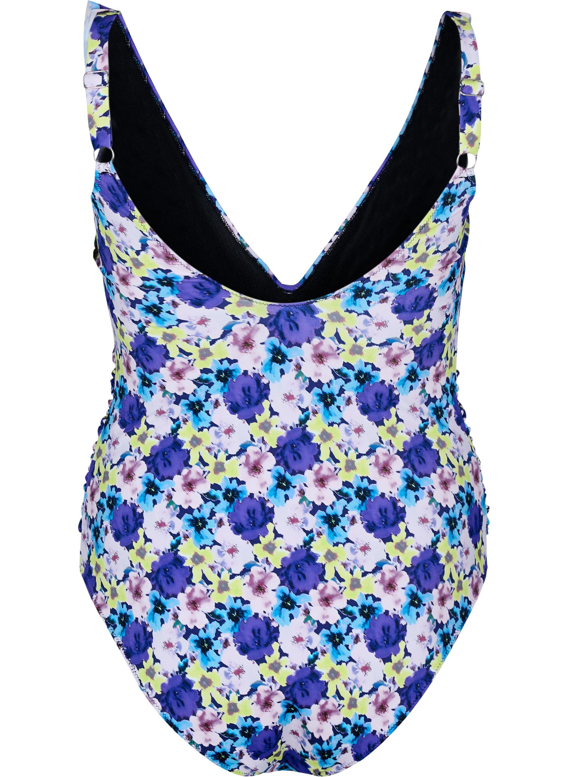 Zizzifashion Floral swimsuit with ruffles and removable pads, Purple, Packshot image number 1