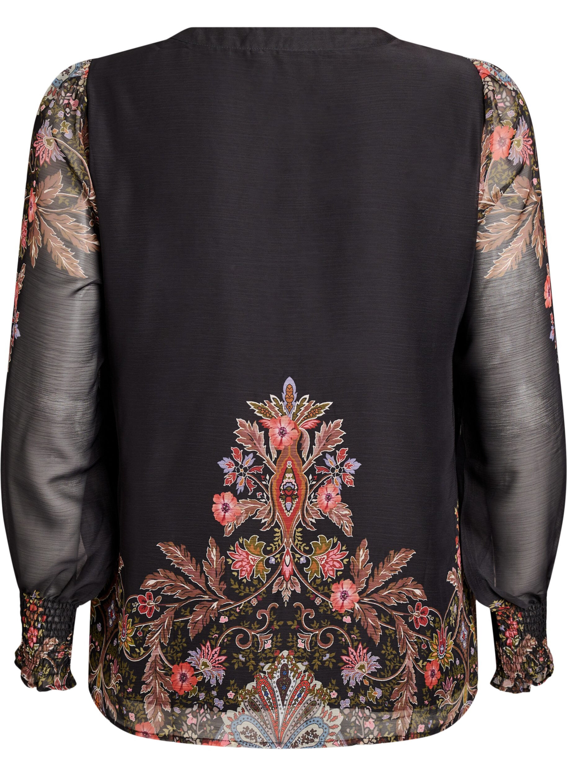Zizzifashion Blouse with paisley print and sheer sleeves, Black, Packshot image number 1