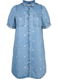 Denim dress with embroidered hearts
