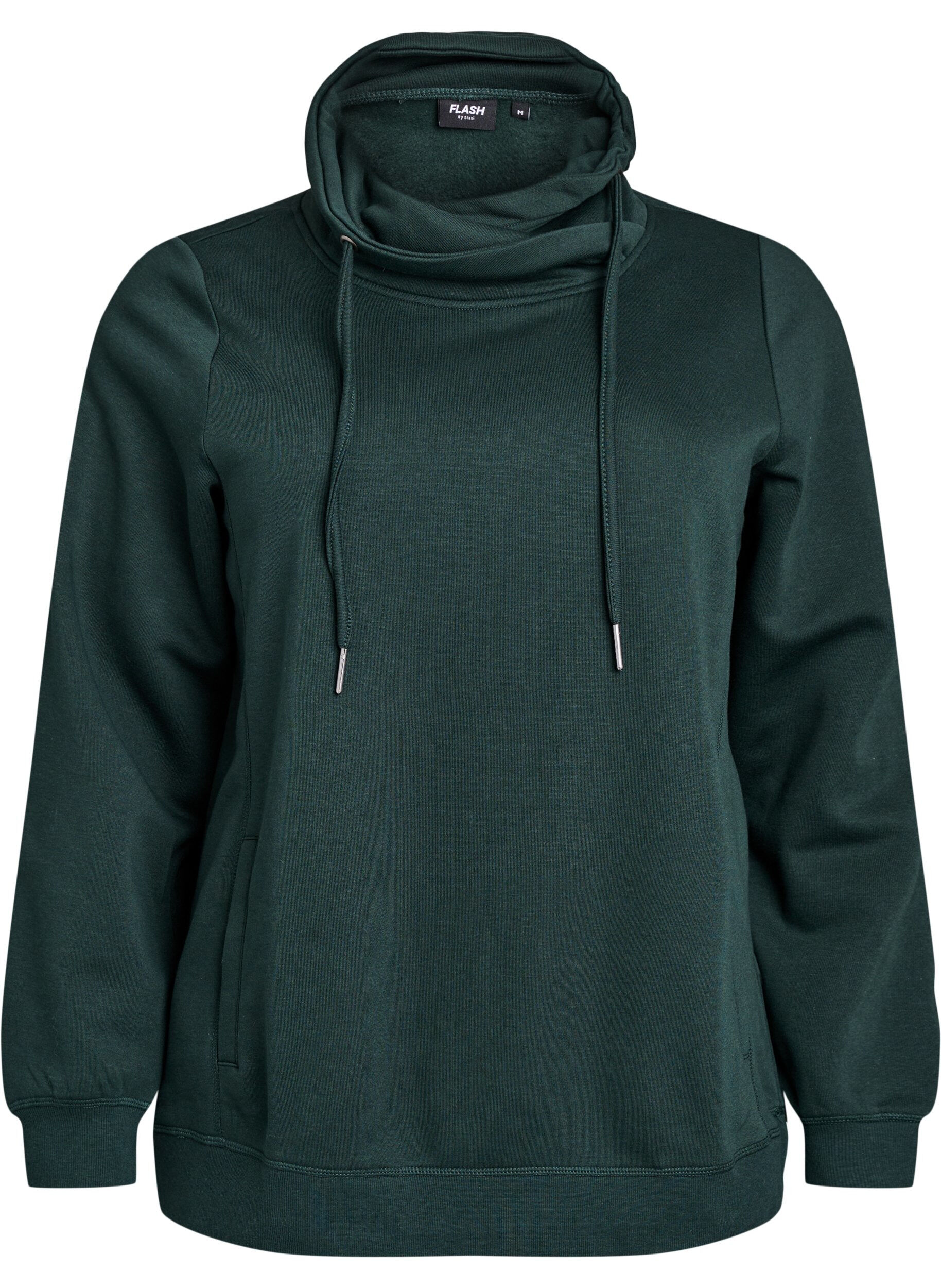 Zizzifashion Sweatshirt with high collar and pockets, Green, Packshot image number 0