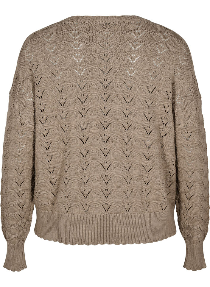 Long-sleeved knit blouse with an openwork pattern, Desert Taupe, Packshot image number 1