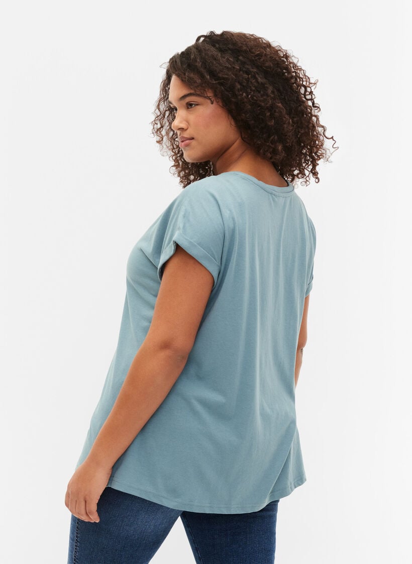 Short sleeved cotton blend t-shirt, Blue, Model image number 2