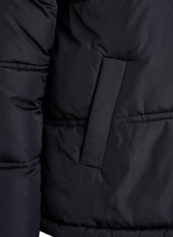 Short puffer jacket with a hood and two-way zipper, Black, Packshot image number 3