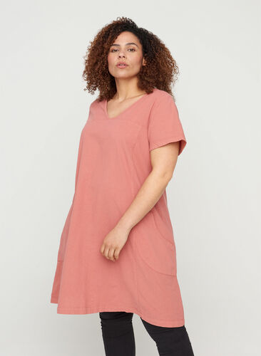 Short-sleeved cotton dress, Canyon Rose , Model image number 0